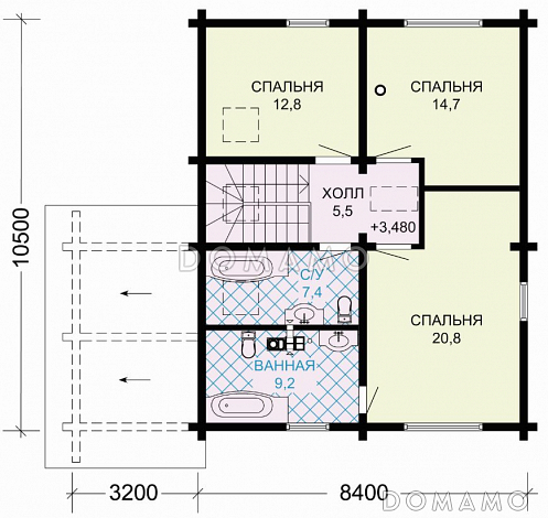 Проект двухэтажного дома из бруса в скандинавском стиле с котельной / План мансардного этажа