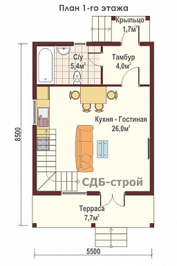 Дом из профилированного бруса ДПБ4 / План 1 этажа