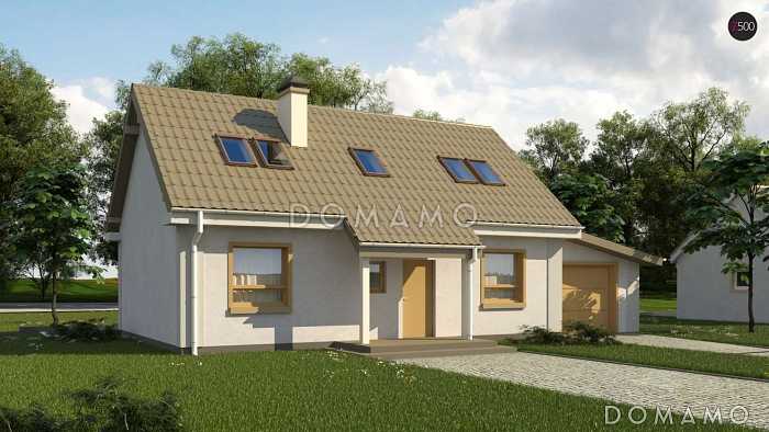 Проект одноэтажного дома из кирпича с тремя спальнями на мансардном этаже и гаражом