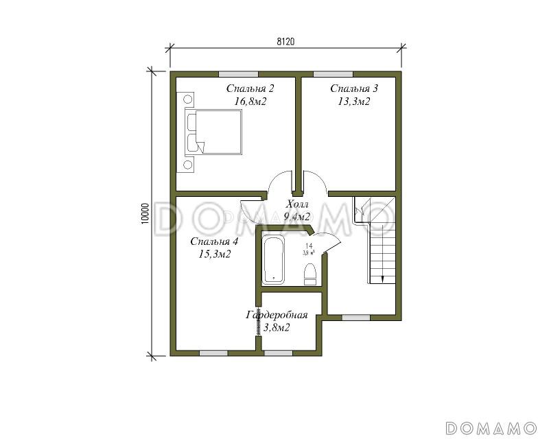 Проект двухэтажного коттеджа с большим гаражом / План мансардного этажа