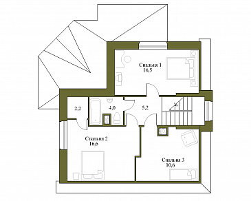 Проект коттеджа с вальмовой крышей и террасой. / План мансардного этажа