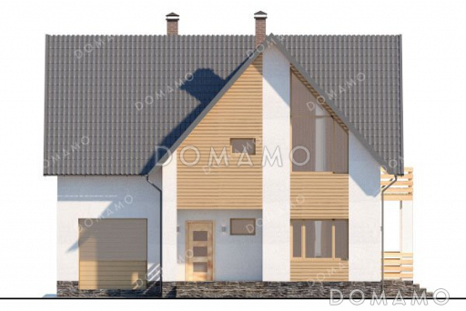 Проект одноэтажного дома с мансардой и гаражом в современном стиле / Фасад 1