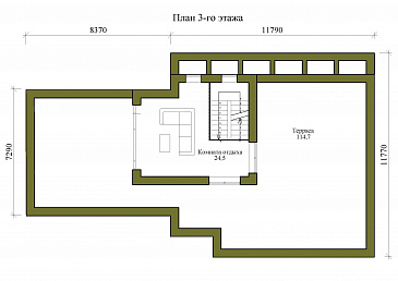 Проект трехэтажного дома в стиле хай-тек с гаражом на две машины и балконом над ним / План 3 этажа