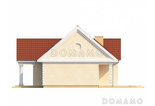 Проект просторного мансардного дома из газобетона с дополнительной спальней на первом этаже, с колоннами и фронтоном / Фасад 2