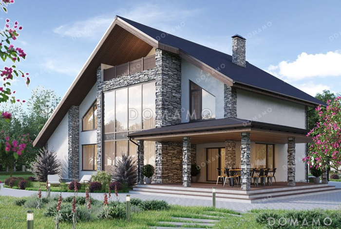 Проект двухэтажного дома с мансардой и гаражом