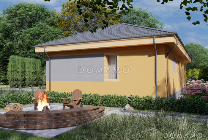 Проект одноэтажного дома из газобетона с большой террасой и двумя спальнями