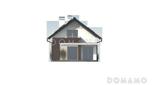 Проект аккуратного одноэтажного мансардного дома из кирпича для узкого участка / Фасад 3