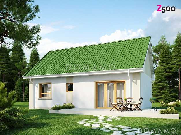 Проект компактного одноэтажного дома из кирпича с двумя спальнями, с возможностью обустроить мансарду