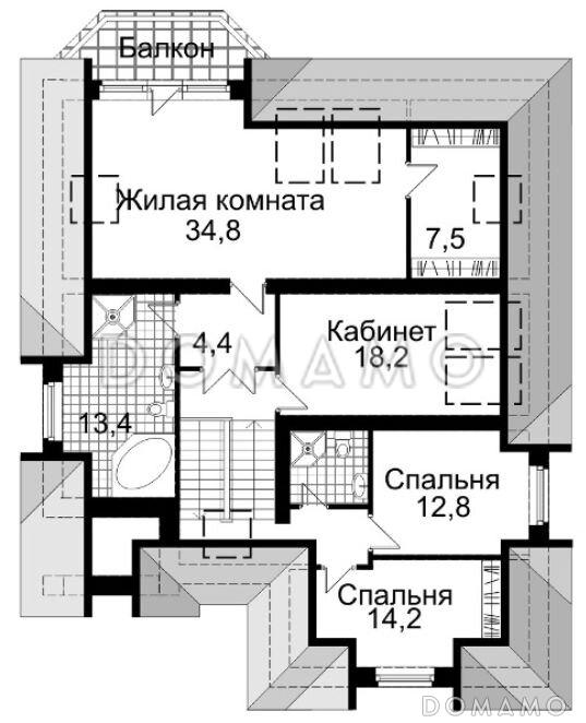 Проект коттеджа с спортзалом и гаражом на две машины / План мансардного этажа