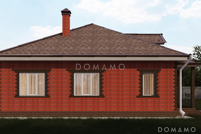 Проект дома с детской комнатой, сауной, гостиной с камином и выходом во двор