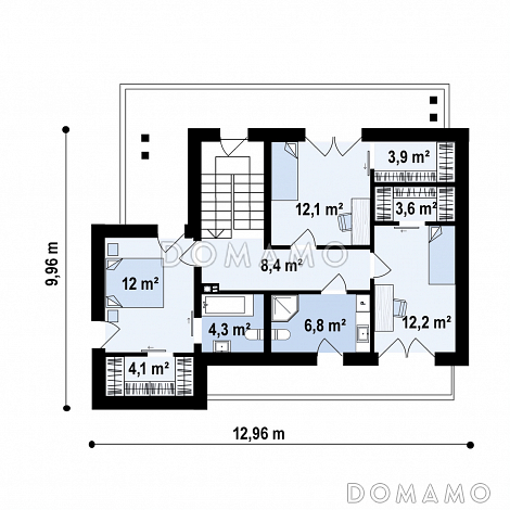 Проект загородного дома с подвалом, гаражом, кладовой, балконами / План 2 этажа