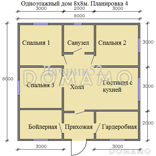 Проект каркасного дачного дома 8 х 8 Соло 16 в нижнем новгороде / План 1 этажа