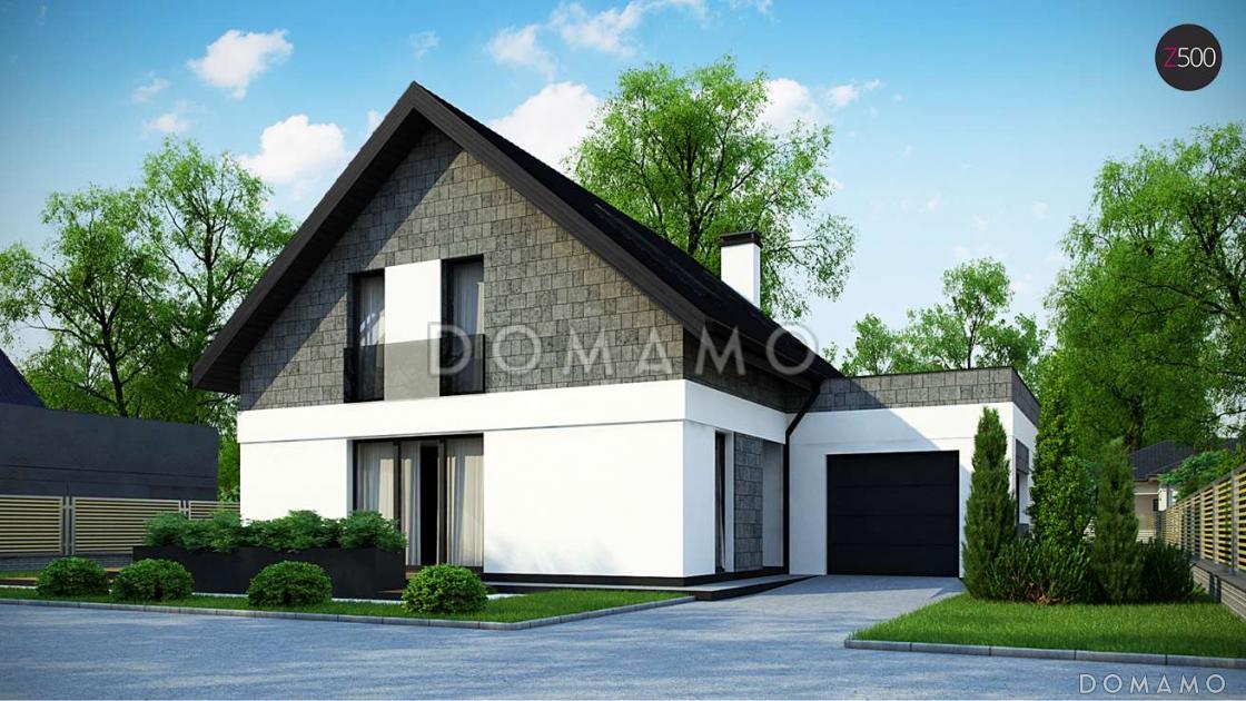 Проект одноэтажного мансардного дома из кирпича с кабинетом, изолированной кухней и гаражом / 2