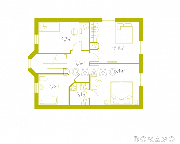 Проект практичного коттеджа в европейском стиле / План мансардного этажа