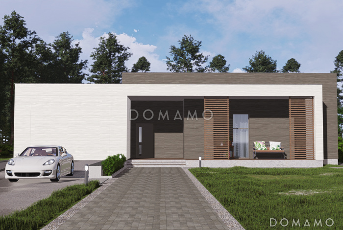 Проект просторного одноэтажного дома в стиле хай-тек с гаражом