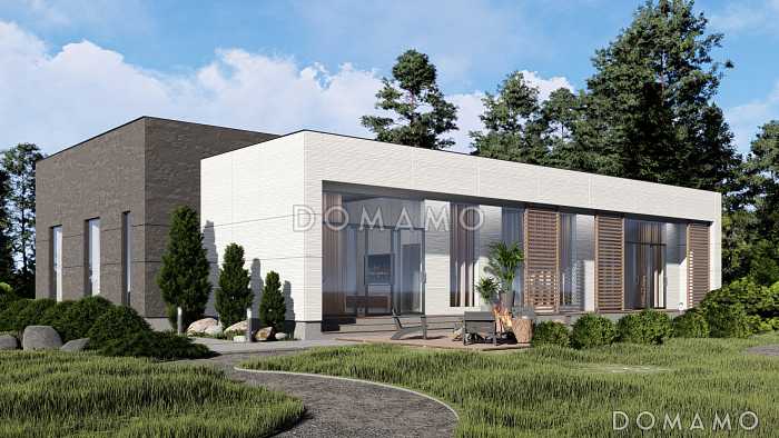 Проект просторного одноэтажного дома в стиле хай-тек с гаражом