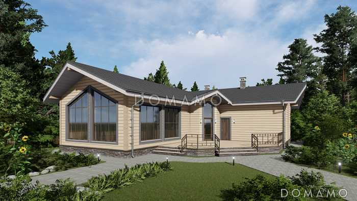 Проект одноэтажной бани с бильярдной и кухней-столовой