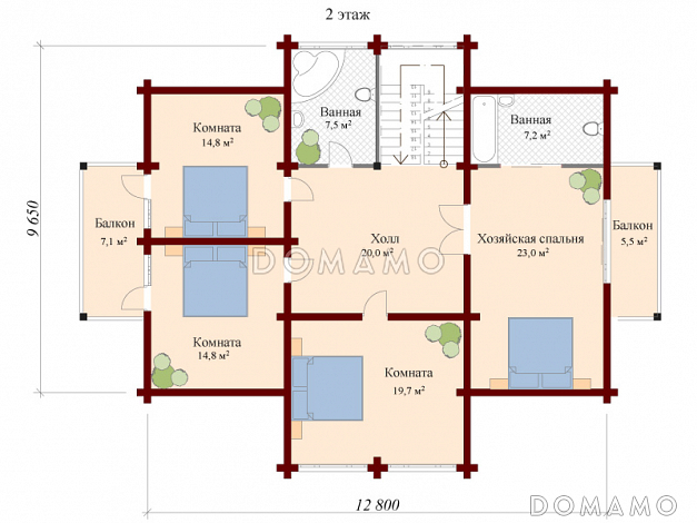 Проект двухэтажного дома из клееного бруса с удобной планировкой / План мансардного этажа