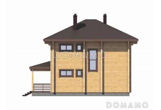 Проект двухэтажного дома из бруса с 4 спальнями и крыльцом-террасой / Фасад 4