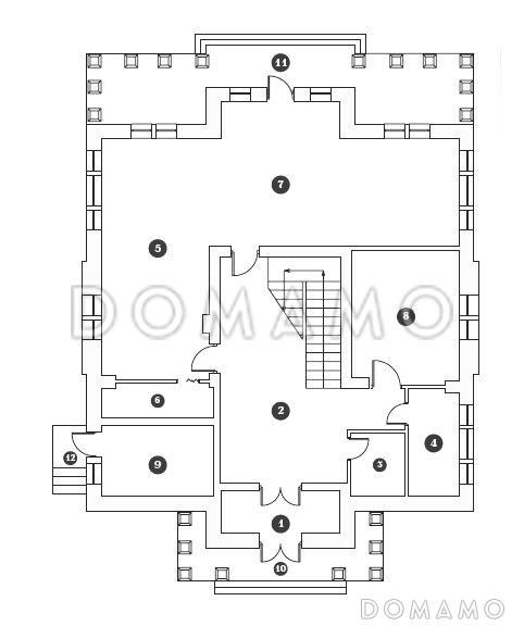 Проект двухэтажного дома в классическом стиле / План 1 этажа