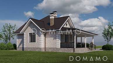 Проект одноэтажного каркасного дома с мастер-спальней и крытой террасой