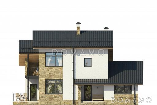 Загородный дом из СИП панелей с кухней-столовой, сауной, спальней на первом этаже, террасой / Фасад 3