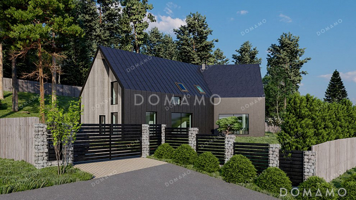 Проект одноэтажного дома с мансардой и большими окнами