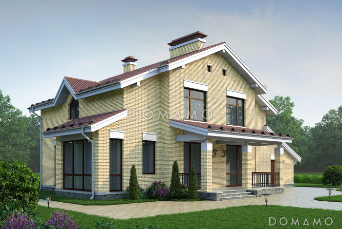 Проект кирпичного дома с площадкой для машины
