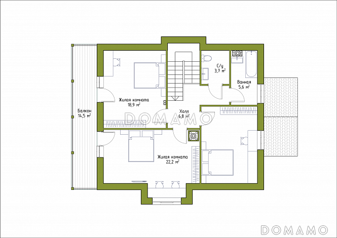 Проект коттеджа из SIP панелей с эркером и террасой. / План мансардного этажа