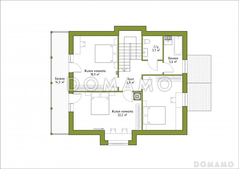 Проект коттеджа из SIP панелей с эркером и террасой. / План мансардного этажа