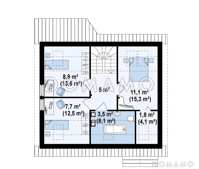 Проект уютного мансардного дома из газобетона с тремя спальнями и кабинетом / План мансардного этажа