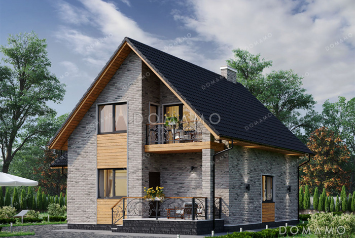 Проект дома с 3 спальнями и кабинетом на мансарде, гаражом и террасой