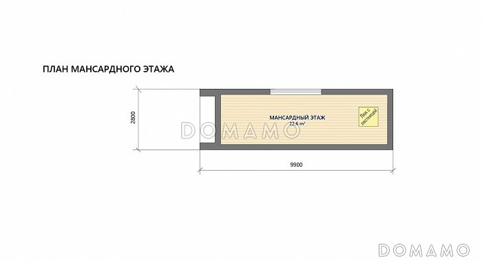 Проект каркасной беседки с крытой террасой барбекю, кухней и бильярдной / План мансардного этажа