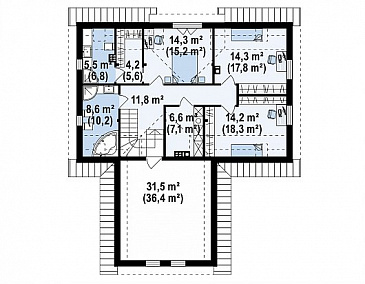 Проект комфортного одноэтажного мансардного дома из газобетона с гаражом для двух автомобилей / План мансардного этажа