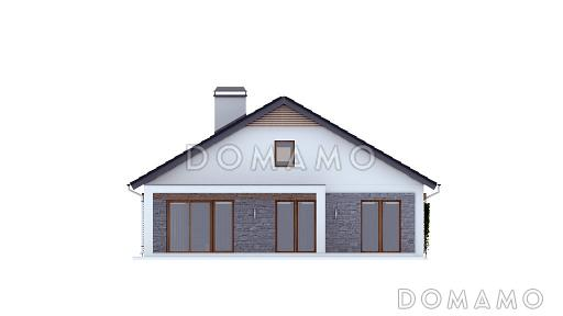 Проект компактного одноэтажного дома из кирпича с двумя спальнями, светлой просторной дневной зоной и большой открытой террасой / Фасад 2