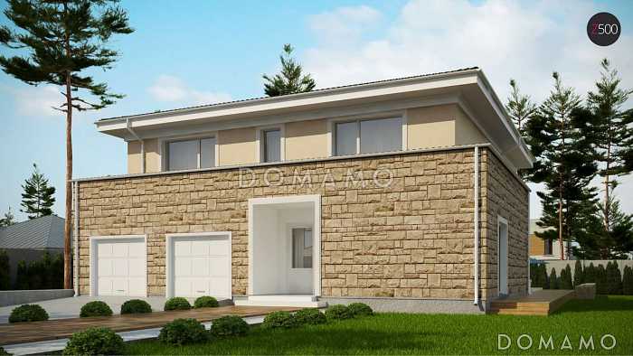 Проект просторного двухэтажного дома из газобетона с четырьмя спальнями, кабинетом, большим гаражом и тех помещением