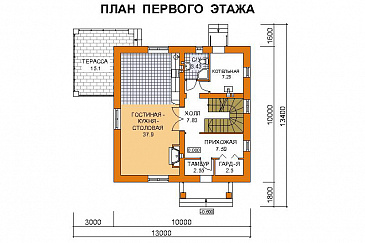 Проект дома по технологии ЛСТК до 150 кв.м с двухскатной крышей / План 1 этажа