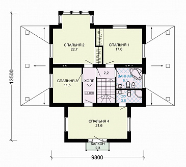 Проект двухэтажного дома из пеноблоков в бежево-коричневом цвете с верандой / План 2 этажа