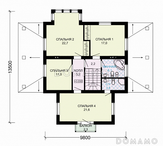Проект двухэтажного дома из пеноблоков в бежево-коричневом цвете с верандой / План 2 этажа