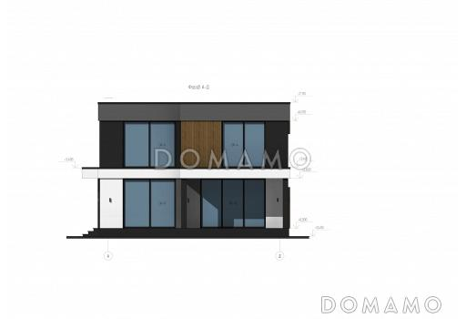 Проект дома с панорамным остеклением на обоих этажах, с 4 спальнями и крытой террасой / Фасад 4