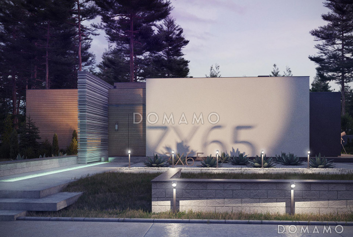 Проект одноэтажного дома с плоской крышей, большой террасой