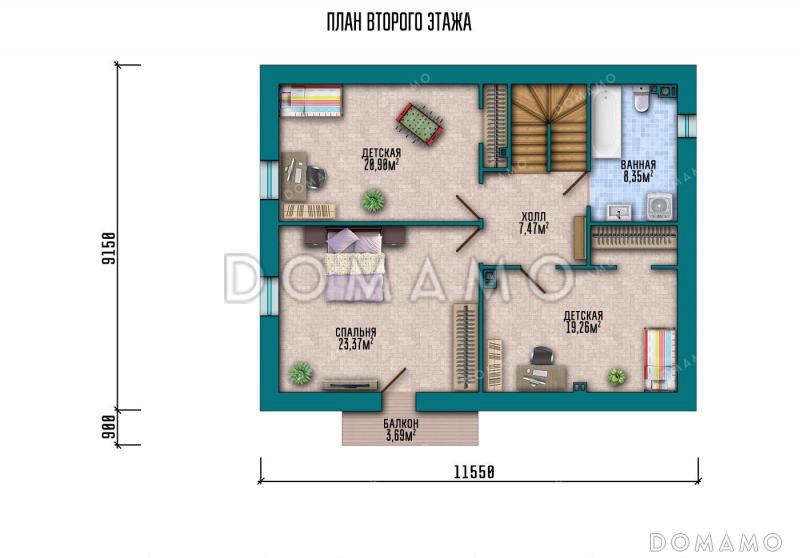 Проект дома с 3 спальнями, гостевой и просторной кухней-гостиной / План мансардного этажа