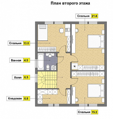 Проект кирпичного дома с санузлом на первом и на втором этаже / План мансардного этажа