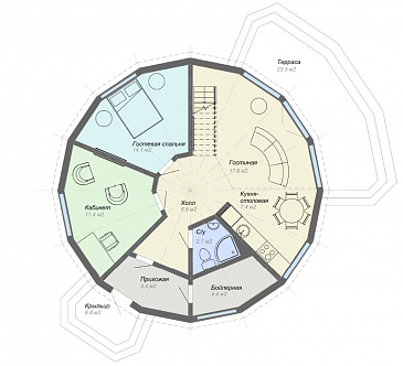 Проект необычного каркасного дома / План 1 этажа