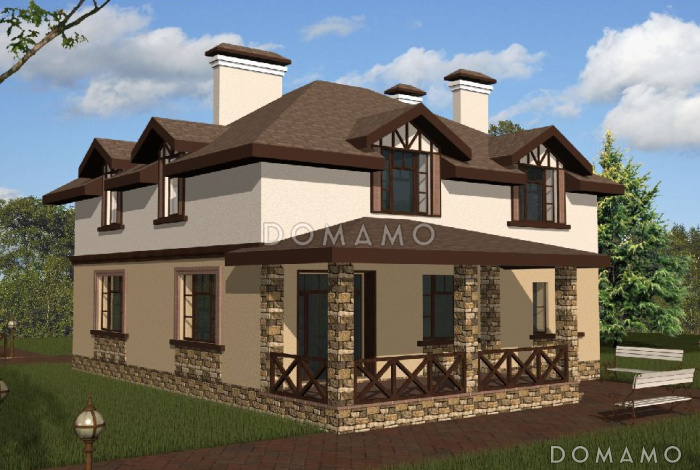 Проект дома с гаражом на два автомобиля и чердаком