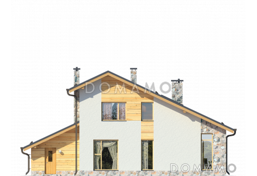 Проект дома из газобетона с небольшой крытой террасой / Фасад 3