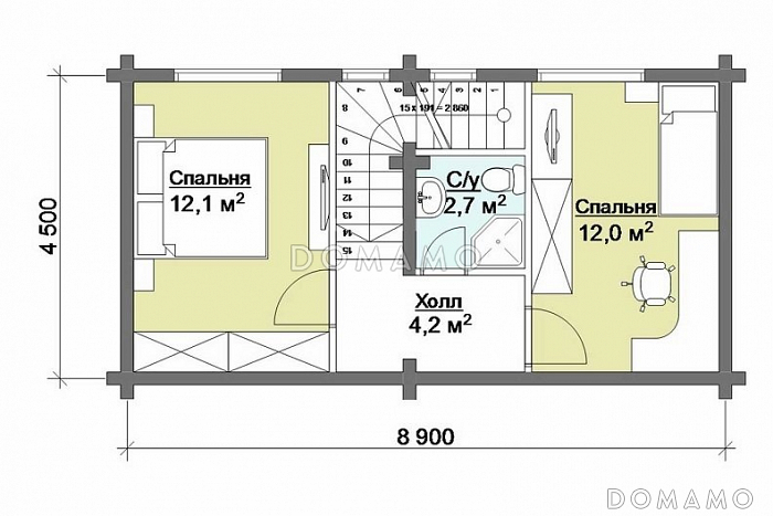 Проект дома из клееного бруса для комфортного проживания большой семьи / План мансардного этажа