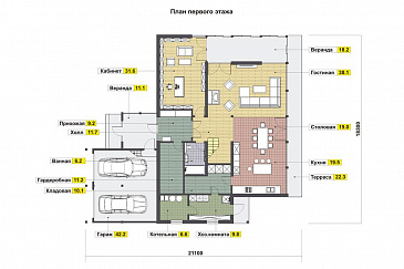 Проект энергоэффективного дома фахверк с гаражом на две машины / План 1 этажа
