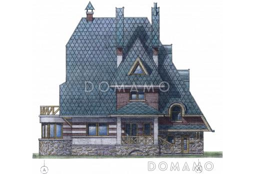 Проект коттеджа с высокой крышей / Фасад 2