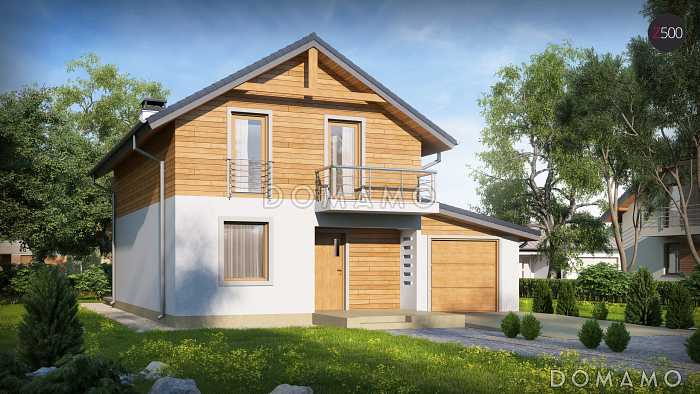 Проект двухэтажного дома из кирпича с кабинетом и гаражом справа